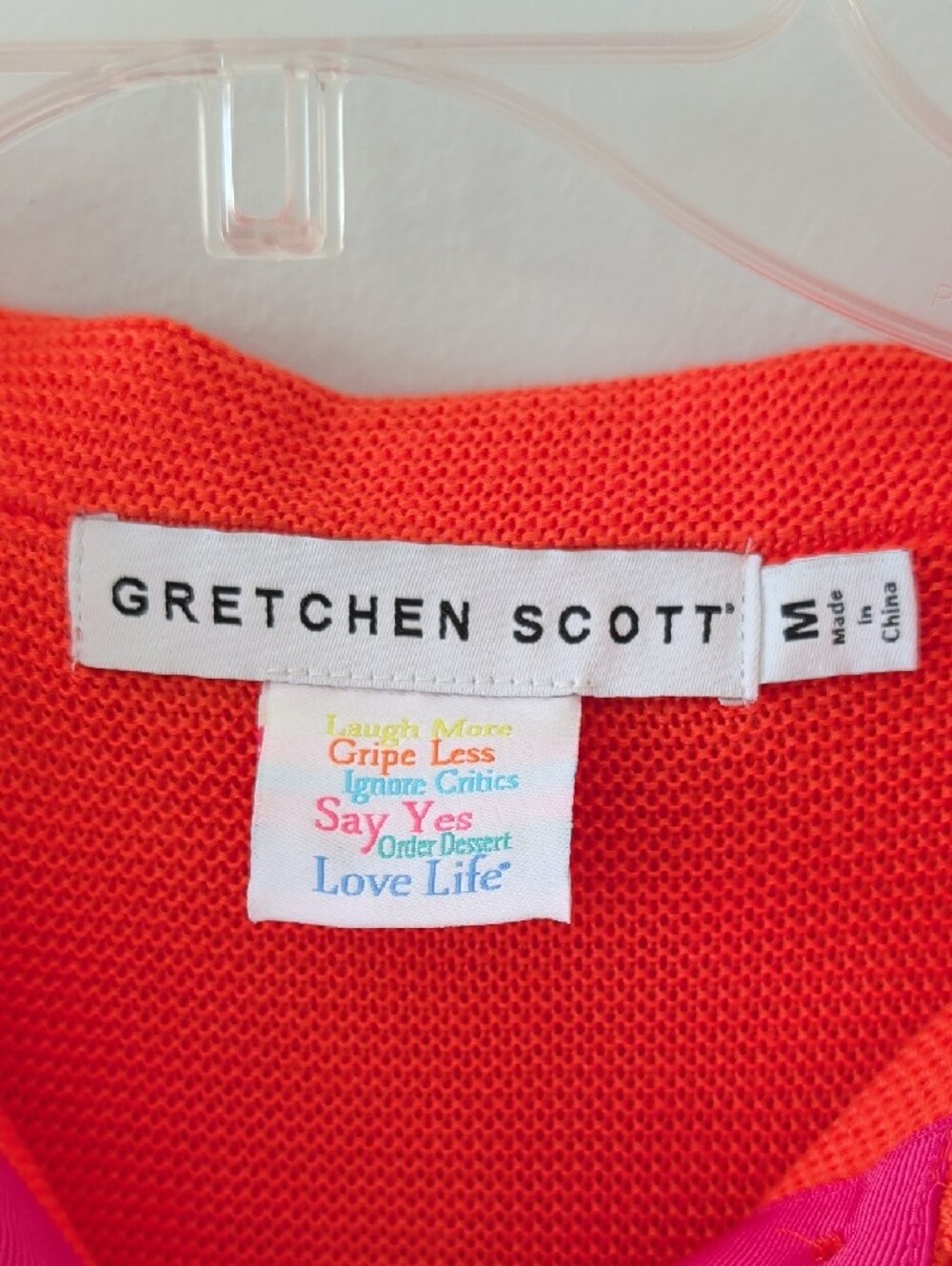 Gretchen Scott Orange Button-Down Knit Cardigan Fushia Ribbon Placket L - Picture 2 of 14